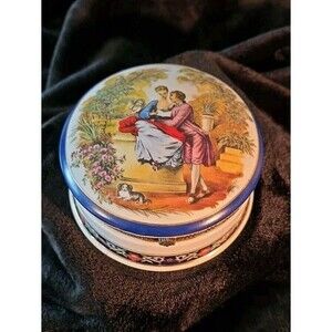 Vintage Imperial Porcelain Limoges-Style Trinket Box Featuring French Couple